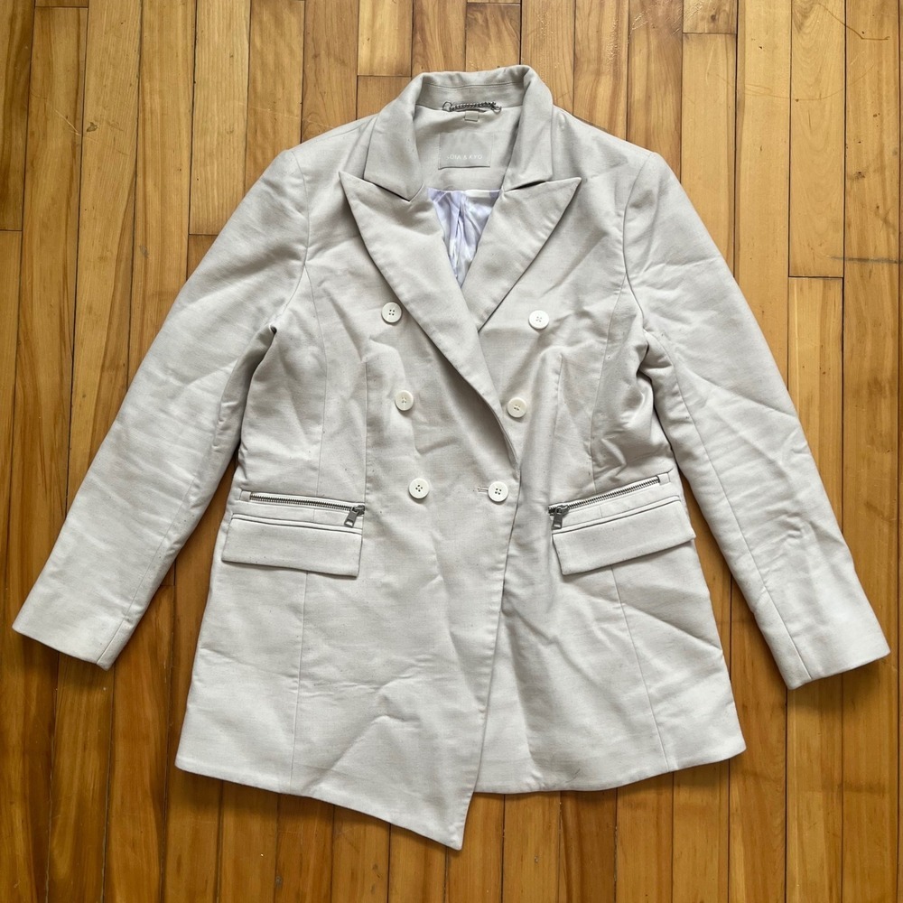 SOIA & KYO Beige Double Breasted Blazer with Floral Lining Womens Size Large
